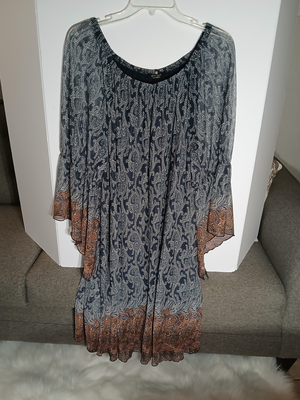 Love Ryan Sheer Navy Paisley Boho Dress with Rust Border 3X
